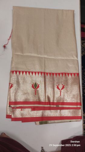 Classic Beige/Gold Pathni Saree with Red & Gold Border in saree - Aamber Fashion